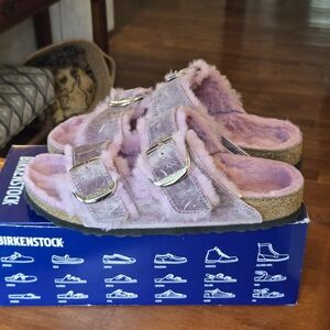 Birkenstock Arizona Lavender Shearling Sandals
